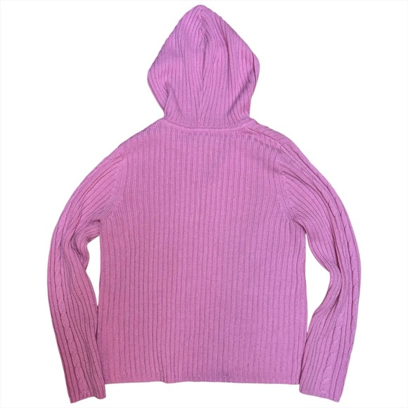 Vintage Y2K Faded Glory Pink Hooded Cable Knit Sweater Ribbed Missy L Fits S/M - Picture 2 of 7